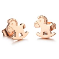 18K Rose Gold Plated Cutting Cockhorse Stainless Steel Ear Studs