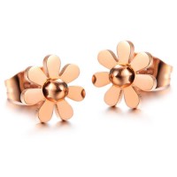 18K Rose Gold Plated Cutting Flower Ball Stainless Steel Ear Studs