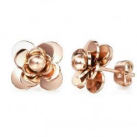 18K Rose Gold Plated Flower Stainless Steel Ear Studs