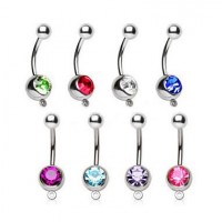 Single Jeweled Ball Surgical Steel Navel Belly Ring with Hoop