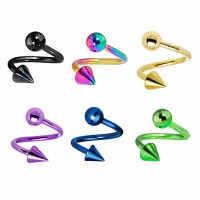 Titanium Anodized Surgical Steel Ball / Cone Sprial / Twister Barbells
