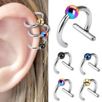 Surgical Steel One Closure Fake Cartilage Tragus Rings with Titanium Anodized Bead