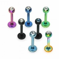 Titanium Anodized Surgical Steel Jeweled Ball Labrets / Monroes