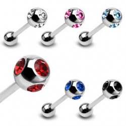 Surgical Steel Straight Barbell with Multi-crystals Ball
