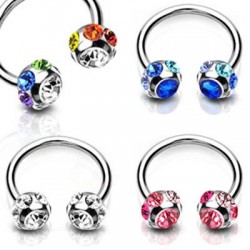Multi Crystals Ball Surgical Steel Circular Barbells / Horseshoes