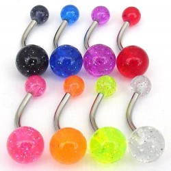 Belly Button Rings with Glitter Acrylic UV Balls