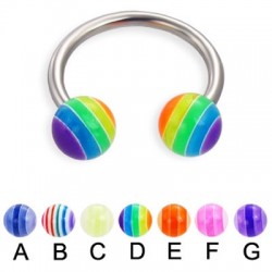 Multi Striped Colors Acrylic UV Balls Circular Barbells / Horseshoes