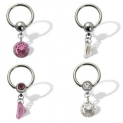 Surgical Steel Captive Bead Rings with Dangle Round CZ