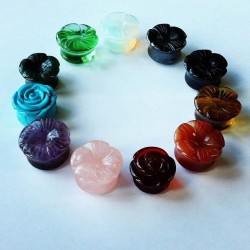 Carving Rose Flower Double Flare Stone Plugs