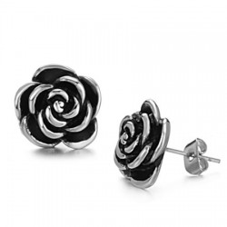Casting Black Rose Flower Stainless Steel Ear Studs