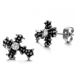 Casting Cross Prong Set Round CZ Stainless Steel Ear Studs