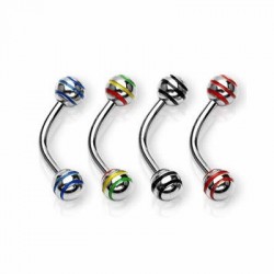 Striped Color Ball Surgical Steel Banana / Curved Barbells