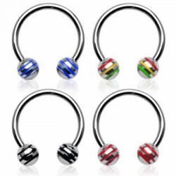 Striped Color Ball Surgical Steel Circular Barbells / Horseshoes