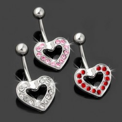 Multi Crystal Heart Ball Surgical Steel Navel Belly Ring