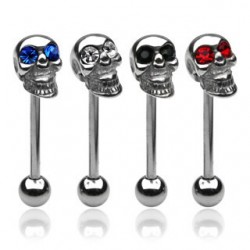 Surgical Steel Straight Barbell with Gem Skull