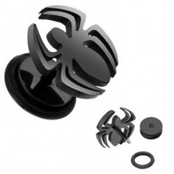 Black Anodized Spider Fake Plugs Faux Ear Plugs with Rubber O-rings