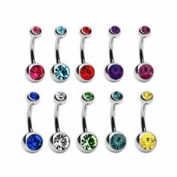 Surgical Steel Navel Belly Ring with Double Jeweled Balls