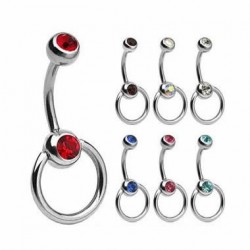 Double Jeweled Ball Surgical Steel Slave Captive Navel Belly Ring with Hoop