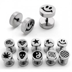 Surgical Steel Fake Plugs Faux Ear Plugs with Etched Designs