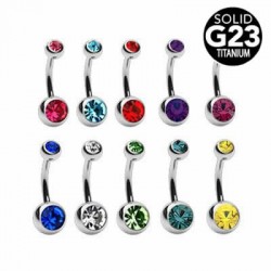 G23 Titanium Navel Belly Button Ring with Double Gem Ball