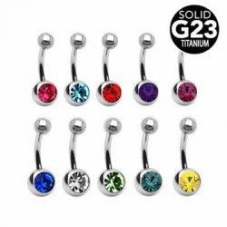 G23 Titanium Navel Belly Button Ring with Single Gem Ball