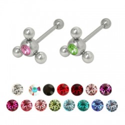 Surgical Steel Straight Barbell with Flower Gem Balls