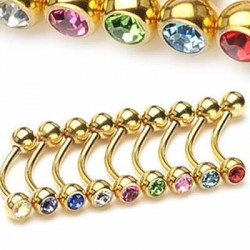 Gold Plated Jeweled Surgical Steel Banana / Curved Barbells
