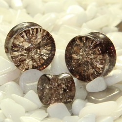 Coffee Black Cracked Shattered Glass Double Flare Plugs