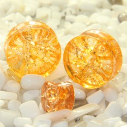 Yellow Cracked Shattered Glass Double Flare Plugs