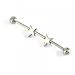 Surgical Steel Ball Industrial Barbell with Double Stars in Center