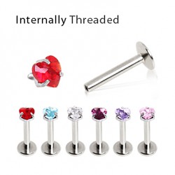 Internally Threaded Steel Labret with Prong-set Heart CZ