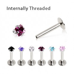 Internally Threaded Steel Labret with Prong-set square CZ