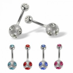 Jeweled Surgical Steel Navel Belly Ring with Multi Crystal 8mm Ball