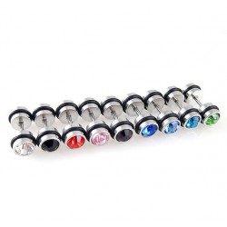 Jeweled Surgical Steel Fake Plugs Faux Ear Plugs with Rubber O-rings