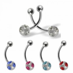 Surgical Steel Navel Belly Ring with Multi Crystal 8mm Ball
