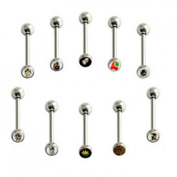 Surgical Steel Straight Barbells with Picture Logo Ball