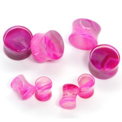Pink Line Agate Double Flare Stone Plugs