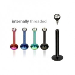 Titanium Anodized Internally Threaded Surgical Jeweled Steel Ball Labrets / Monroes