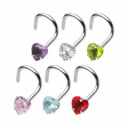 Prong Set Heart CZ Nose Screw Nose Stud Rings