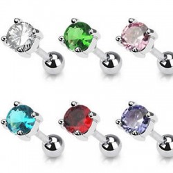 Prong Set Round Cubic Zirconia Tragus Cartilage Straight Barbells