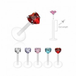 Push-in Flexible BIO Labret with Prong-set Heart CZ