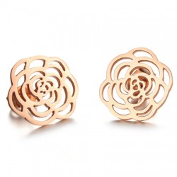 18K Rose Gold Plated Cutting Flower Stainless Steel Ear Studs