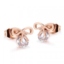 18K Rose Gold Plated Ribbon CZ Stainless Steel Ear Studs