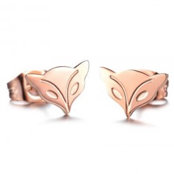 18K Rose Gold Plated Cutting Fox Head Stainless Steel Ear Studs