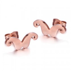18K Rose Gold Plated Cutting Mustache Stainless Steel Ear Studs