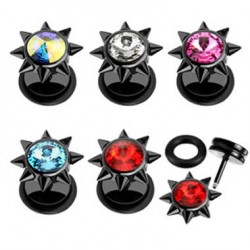 Black Anodized Multi Spikes Jeweled Fake Plugs Faux Ear Plugs with Rubber O-rings