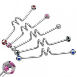 Surgical Steel Spiral Industrial Barbells with Multi Crystals Balls