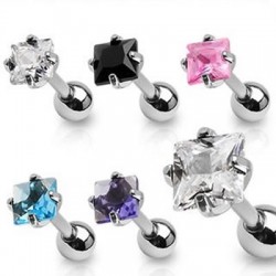Prong Set Square Cubic Zirconia Tragus Cartilage Straight Barbells