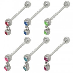 Surgical Steel Jeweled Straight Barbell with Dangle Gem Ball