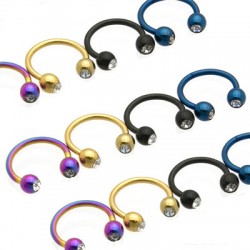Titanium Anodized Jeweled Surgical Steel Circular Barbells / Horseshoes